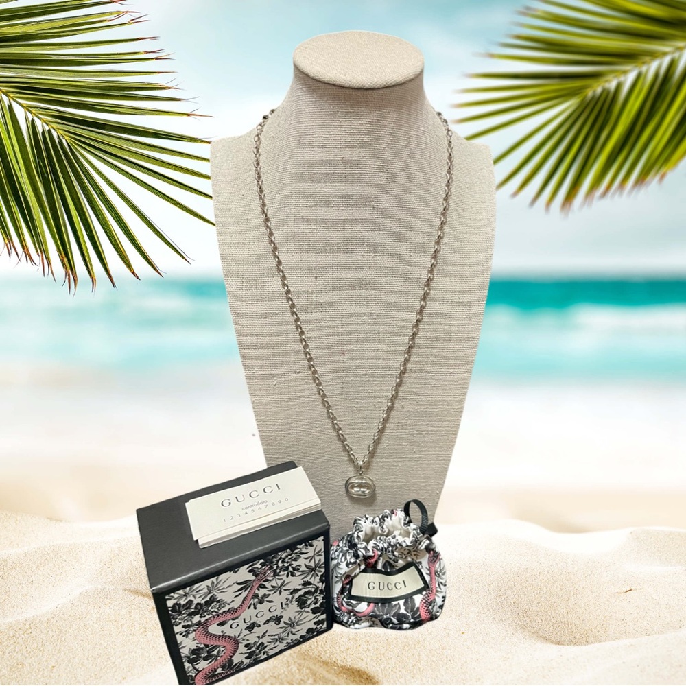 GUCCI Necklace 925 Silver with Interlocking GG Pendant